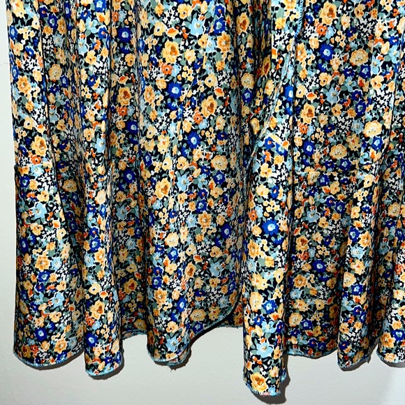 FLOWERED DRESS ORANGE BLUE YELLOW ZIPPERED DOWN BACK SZ MED EUC - Picture 4 of 13